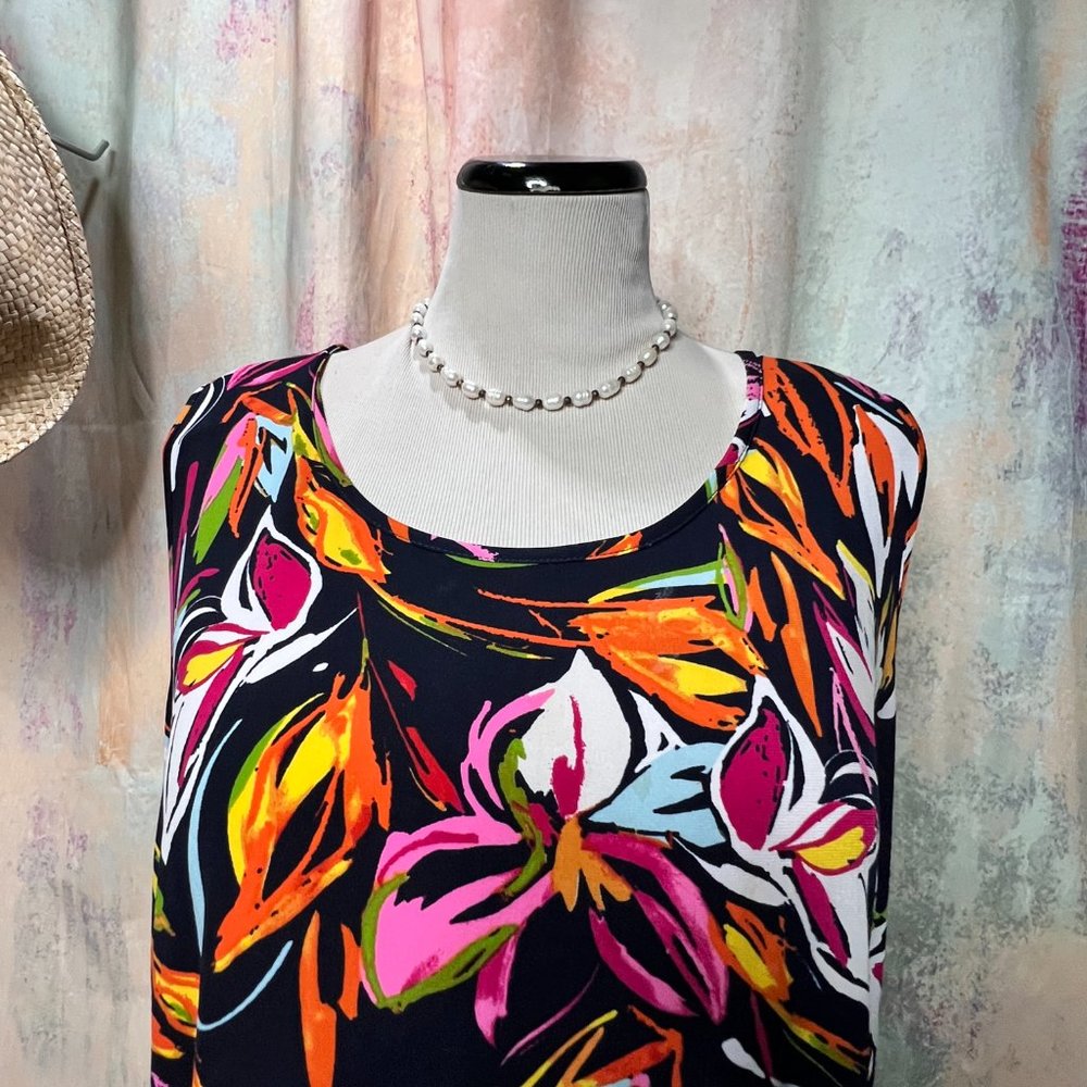 πMSK Colorful Floral Plus Size Sleeveless Midi Dress with Ruffle Hem - Picture 3 of 16